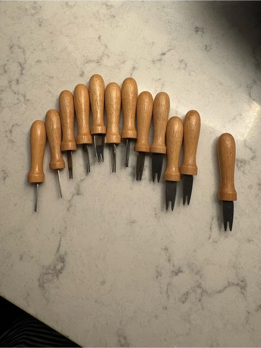 Vintage set of 12 of wood/bamboo corn cob holders- for 6 ears of corn
